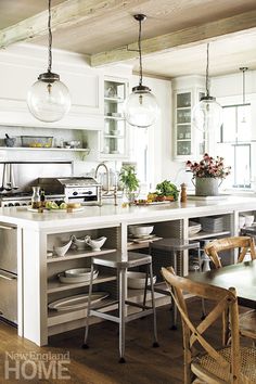 the kitchen is clean and ready to be used as a dining room or family room