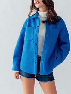 "NO REFUNDS-please check sizing Small (2/4), Medium (6/8), Large (10) Stay warm and fashionable with our Long Sleeve Collared Snap Button Teddy Sherpa Jacket. This jacket is crafted with soft and plush sherpa fabric, providing ultimate comfort and a cozy feel. The collared neckline adds a touch of sophistication, while the snap button closure ensures easy wear. The chest pockets offer a convenient storage option, and the curved hemline adds a flattering and stylish touch. With its button cuffs a Relaxed Fit Collared Outerwear, Luxury Relaxed Fit Collared Shacket, Coach 1941 Jacket Sherpa, Coastal Casual, Cozy Jacket, Cozy Tops, Autumn Days, Teddy Jacket, Cozy Chic