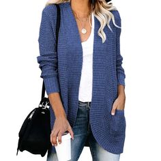 Fashion Knitted Sweater Coat Women Cardigans Fall Winter Long Sweaters For Women, Knit Sweater Coat, Fall Cardigans, Black Cardigan Sweater, Cardigan Casual, Cardigan Sweaters, Comfortable Sweater, Stylish Sweaters, Casual Cardigans