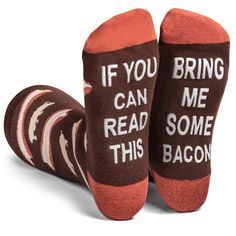 PRICES MAY VARY. Cotton Blend Imported Pull On closure Machine Wash BACON SOCKS THAT MAKE YOU LAUGH OUT LOUD: Men and women say our colorful and comfortable Bacon socks make the best gifts because they get laughs fast. These funny socks are sure to spread joy and get a lot of positive reactions. The design features bacon and pigs with a funny message printed on the bottom: "If You Can Read This, Bring Me Some Bacon.” Printed with a non-slip ink that lets you go shoeless on smooth floors and get Funny Socks For Men, Novelty Christmas Gifts, Novelty Gifts For Men, Food Socks, Stocking Stuffers For Adults, Best White Elephant Gifts, Mens Novelty Socks, Frugal Girls, Stocking Stuffers For Men