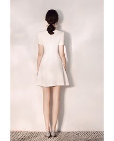 Shop Cute Bow Knot Round Neck Little White Hoco Dress With Sleeves online. All instock with free shipping. Pro since 2009. White A-line Mini Dress With Bow, White A-line Short Sleeve Dress For Spring, White Mini Dress With Bow, Hoco Dress With Sleeves, Boho Homecoming Dresses, White Hoco Dress, Fitted Homecoming Dresses, Frill Mini Dress, Hoco Dress