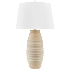 a lamp with a white shade on it