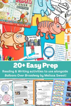 the book cover for 20 easy prep reading and writing activities