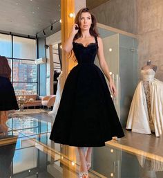 Black velvet A line prom dress black evening dress · Dress idea · Online Store Powered by Storenvy Prom Dress Tea Length, Dress Tea Length, Tea Length Prom Dress, Black Velvet Shorts, Special Occasion Gowns, Black Evening Dress, Velvet Prom Dress, Short Prom Dresses, Gown Plus Size