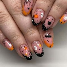 Nail Art French, Halloween Nails Easy, Nail Art Halloween, Cute Halloween Nails, Halloween Press On Nails, Summer Nail Art, Nails For Women, Nail Fashion, Halloween Nail Designs