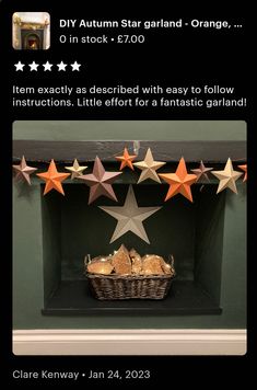 an image of a basket with bread in it and five stars on the wall above