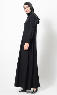 Featuring a casual everyday muslimah abaya dress in cotton fleece adorned with metallic zipper closure detailing at the centre front along with princess seams on the sides. It has pockets on the sides and A line loose silhouette perfect for daily wear.FIT : Relaxed fit.COMPOSITION : Cotton fleece.CARE : Dry clean only. Long Sleeve Abaya With Modesty Panel For Fall, Fall Long Sleeve Abaya With Modesty Panel, Muslimah Abaya, Casual Abaya, Abaya Dress, Princess Seams, Princess Seam, Cotton Fleece, Zipper Detail