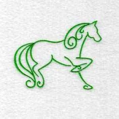 a drawing of a green horse on white paper