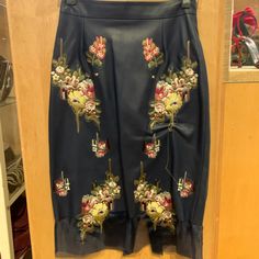 Sz 40 Nwt Initially Priced At $4025 Alexander Mcqueen Midnight Blue Embroidered Leather Pencil Skirt, Threads Are Pulled/Tightened In One Place, Nothing Major Fitted Embroidered Fall Skirt, Embroidered Fitted Skirt For Fall, Fitted Embroidered Skirt For Fall, Elegant Embroidered Long Skirt, Chic Fitted Skirt With Floral Embroidery, Spring Formal Embroidered Skirt, Elegant Skirt With Floral Embroidery, Elegant Embroidered Midi Skirt, Luxury Spring Skirt