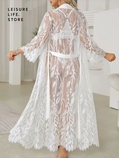 Lace Sexy Nightgown Women’s Lace Nightgown Home Wear Bathrobe Sexy Bathrobe for Women Sheer White Nightgown For Parties, Elegant Summer Lace Robe, Elegant Long Summer Sleepwear, White Open Front Sleepwear For Wedding Night, Long White Summer Sleepwear, Long White Sleepwear For Summer, White Long Sleepwear For Summer, White Sheer Summer Robe, Summer Wedding Night Long Sleepwear