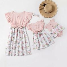 Twinning dress outfit for Mom and Daughter. Baby Dress Clothes, Girls Cotton Dresses, Mother Daughter Dresses Matching, Mother Daughter Dress, Mommy And Me Dresses, Mommy And Me Outfits, Pink Floral Dress, Flutter Sleeve Dress, Matching Family Outfits