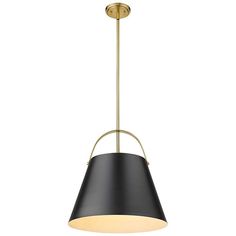 a black and gold pendant light hanging from the ceiling