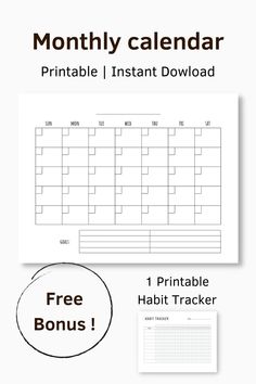 a printable calendar with the text, free printable habit tracker and an image of a