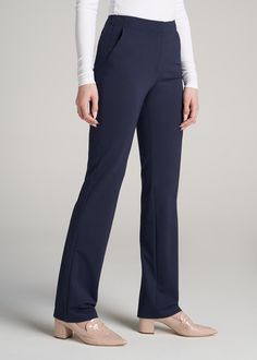 About Our Slacks for Tall Women The search for extra-long women's dress pants is over. Whether you're meeting clients to close a deal or walking into a big job interview, you need an outfit that's going to make you look good and feel confident. Finding options when you're vertically blessed can be tough, which is why we designed this pair of slacks for tall women between 5'9” and 6'6”. They have an extra-long inseam with a turn-up hem, a slim straight fit that will flatter your long legs and a h Full Length Work Pants With Welt Pockets For Office, Full Length Elastane Work Pants For Workwear, Full Length Elastane Work Pants, Stretch Work Pants With Welt Pockets For Office, Office Dress Pants With Pockets And Full Length, Office Dress Pants With Pockets Full Length, Full Length Office Dress Pants With Pockets, Office Full-length Dress Pants With Pockets, Full Length Work Pants For Workwear