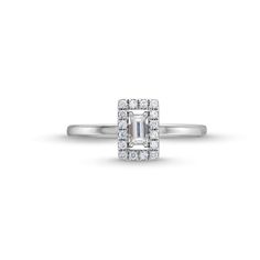 This baguette-cut and round diamond square-frame ring adds a refined touch to any style. 10K white gold Features a 1/8 ct. baguette-cut diamond center stone Round diamonds line the open square-shaped frame 1/4 ct. t.w. of diamonds Classic Rectangular Diamond Ring With Baguette Diamonds, Classic Rectangular Baguette Diamond Ring, White Gold Rectangular Baguette Diamond Rings, Classic Baguette Diamond Promise Ring, Classic White Gold Diamond Ring With Baguette Diamonds, Formal Rectangular Diamond Ring With Baguette Diamonds, Square Cut Baguette Diamond Ring, Formal Rectangular Baguette Diamond Ring, Timeless Rectangular Diamond Ring With Baguette Diamonds