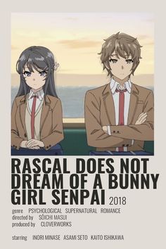 the poster for rascalides not dream of a bunny girl, featuring two people in suits