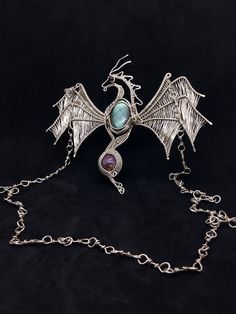 This is a real statement piece, large 4 1/2 inch  Dragon Pendant/choker with Red Garnet Labradorite and Charoite in Sterling and Fine Silver with handmade Stirling Silver chain Camano Island, Pendant Choker, Dragon Pendant, Stirling, Red Garnet, Fine Silver, Pendant Necklaces, Statement Pieces, Labradorite