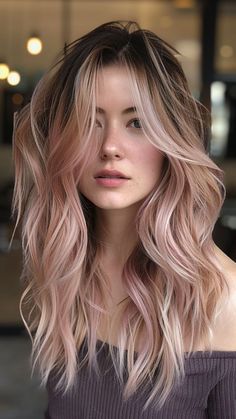 #ELEGENT LOOK OF BALAYAGE HAIR COLOR Subtle Pastel Hair, Blond Pink Balayage, Light Pink Underneath Hair Blonde, Pale Pink Balayage, Blonde And Pale Pink Hair, Pink Inner Hair, Balayage Hair With Pink, Soft Pink Balayage, Blonde Balayage Pink Highlights