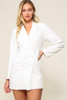 Off White Double Breasted Button Up Blazer Dress Single Breasted Blazer Dress 4xl, Luxury White Blazer Dress With Double-breasted Buttons, Luxury Classic Blazer Dress With Double Button Closure, Luxury White Double-breasted Blazer Dress, Luxury Winter Blazer Dress With Double Button, Luxury Classic Double-breasted Blazer Dress, Megan Dress, Casual Shorts Men, Blazer Mini Dress