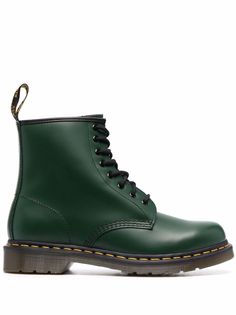 green leather contrast stitching metal eyelet detailing front lace-up fastening ankle-length logo pull-tab at the heel low block heel gum-rubber sole Jadon Platform Boots, Dr Martens Boots, Leather Lace Up Boots, Boot Brands, Shoes Uk, Designer Boots, Leather Lace, Pull Tab, Green Leather