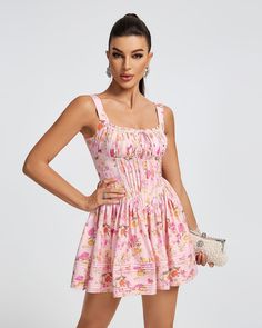 Capture the beauty of spring in our Floral Print Ruched Bustier Mini Dress. With a flattering bustier design and stunning floral print, this dress is perfect for any occasion. Embrace your femininity and turn heads with this must have dress. Our Style No.ZNSBA1021 Cotton and Linen Height - 68.9"/175cm Bust - 34.6"/88cm Waist - 25.6"/65cm Hips - 36.6"/93cm and wears size S About Wholesale/Dropshipping, please contact us! Note: Colour may vary due to lighting on images. The product images (without Pink Mini Floral Print Dress, Strapless Pink Floral Mini Dress, Pink Floral Print Cotton Mini Dress, Shapewear For Wedding Dress, Pink Floral Print Strapless Mini Dress, Feminine Pink Rose Print Mini Dress, Womens Sequin Dresses, Long Sleeve Bandage Dress, Floral Bustier