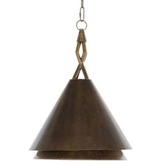 a bronze colored hanging light with a chain attached to the bottom and an open end