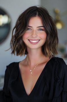 Sleek-Shatter-Bob-with-Subtle-Layers.webp (317×481) Hair Color Ideas For Brunettes Bob, Brunette Bob With Balayage, Millenial Mom Haircut, Above Collarbone Length Hair, Dark Brown Textured Bob, Textured Bob Dark Hair, Mid Length Bob Thick Hair, Bob Just Above Shoulders, Different Bob Lengths