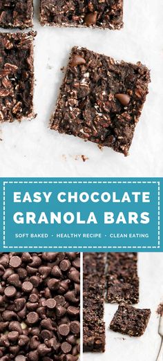 easy chocolate granola bars with text overlay