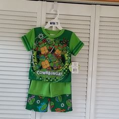 Nwt Teenage Mutant Ninja Turtles 3 Pc Pajama Set, Top, Shorts, And Long Pants Casual Playtime Sets With Character Print, Playful Green Sets For Sleepovers, Casual Character Print Sets For Pajama Party, Playful Green Sets For Sleepover, Playful Green Sleepover Sets, Green Short Sleeve Sets For Sleepover, Playful Green Sets For Pajama Party, Cute Green Pajama Party Set, Casual Bedtime Sets With Character Print