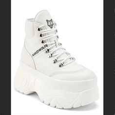 -Never Worn -Brand New With Box/Tissue/Dust Bags -Size Is Small For Me, Missed Return Window White Combat Boots, Chunky Platform Sneakers, White Leather Boots, Naked Wolfe, Platform Boots Chunky, Leather Lace Up Boots, White Boots, Platform Sneaker, Chunky Platform