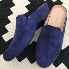 Brand New Never Worn Blue Slip-on Loafers For Fall, Blue Closed Toe Loafers For Work, Blue Closed Toe Loafers For Workwear, Blue Closed Toe Loafers With Removable Insole, Blue Loafers With Removable Insole, Blue Spring Loafers For Work, Spring Blue Loafers For Workwear, Blue Spring Workwear Loafers, Elegant Blue Loafers For Spring