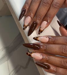 Long Brown Almond Nails, Jelly Nails Fall, Brown Jelly Nails, Brown Almond Nails, Boujee Nails, Jelly Pedicure, Posh Nails, Coffin Nails Matte, Nail Decor