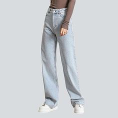 Feel the nostalgia of the Nineties in our 2023 Autumn Collection's high-waisted. straight women's jeans! This vintage-inspired piece is perfect for those who want to show off their bold. fashion-forward personality. Crafted with stonewashed denim and a zipper and button closure. these jeans offer a chic. timeless look with luxurious comfort.Distinctive Features: 90s Style: Step back into an iconic era with this vintage-inspired fashion statement. High-Waisted: Flaunt your figure with a classic. Trendy Non-stretch Jeans For Streetwear, Trendy Straight Leg Fall Jeans, Non-stretch Wide Leg Jeans For Streetwear, Baggy Flare Jeans For Streetwear, High Rise Straight Fit Flare Jeans For Fall, Light Wash Mom Fit Jeans For Fall, Baggy Mid-rise Fall Jeans, Baggy Mid-rise Jeans For Fall, Trendy Baggy Full-length Jeans