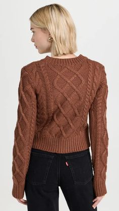 English Factory Texture Cable Sweater | Shopbop Cable Knit Cropped Sweater With Crew Neck, Cropped Cable Knit Sweater With Crew Neck, Trendy Cable Knit Crew Neck Sweater, Cozy Cable Knit Cropped Sweater With Crew Neck, Brown Cable Knit Long Sleeve Cropped Sweater, Brown Cable Knit Cropped Sweater, Brown Long Sleeve Cable Knit Cropped Sweater, Cozy Fitted Cable Knit Cropped Sweater, Acrylic Cable Knit Cardigan