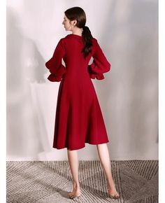 Shop retro collar tea length a line burgundy dress with flare sleeves online. All instock with free shipping. Pro since 2009. Non-stretch Knee-length Office Dress, Fitted Red Long Sleeve Spring Dress, Formal Solid Non-stretch Midi Dress, Formal Solid Midi Dress, Solid Non-stretch Midi Dress For Formal Occasions, Non-stretch Knee-length Dresses, Fitted Red Long Sleeve Dress For Fall, Formal Knee-length Dress With Sleeves, Fitted Mid-length Long Sleeve Dress For Fall