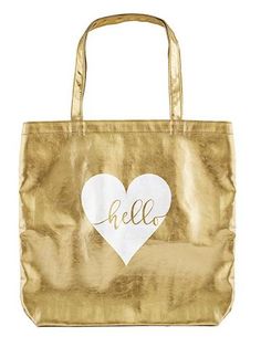 Hello Heart Gold Tote - Reusable Shopping Bag Hello Heart, Quote Signs, Gold Tote Bag, Tote Outfit, Glass Mugs, Gold Bag, Chin Up, Market Tote, Shopping Travel