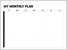 a blank calendar with the words, my month plan written in black and white on it