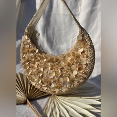 Neutral Beige Color Matches All Outfits, Detailed Beading, Large Enough To Fit Cell Phone, Make Up, Etc Brand New With Tags Summer Beige Embellished Shoulder Bag, Gold Shoulder Bag For Summer Wedding, Gold Bohemian Evening Bag Handmade, Gold Beaded Beach Bag, Bohemian Beige Shoulder Bag For Party, Saturn Return, Moon Shape, Beaded Bag, Summer Bag