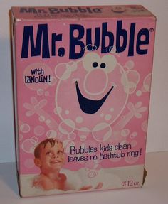 a box of mr bubble with an image of a smiling baby on it's face