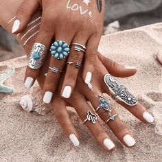 9 Piece Bohemian Turquoise Ring Set Various Sizes Bin F Vintage Turquoise Ring, Ring Sets Boho, Cowgirl Jewelry, Knuckle Ring, Bohemian Rings, Knuckle Rings, Western Jewelry, Vintage Turquoise, Bohemian Jewelry