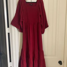 Brand New Maxi With Adjustable Tie In The Back, Perfect Condition Red Flowy Maxi Dress For Brunch, Flowy Red Maxi Dress For Brunch, Flowy Red Maxi Dress For Fall, Flowy Red Midi Dress For Fall, Flowy Red Dress For Fall, Zara Poplin Dress, Emerald Green Velvet Dress, Shop Red Dress, Max Dress