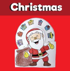 a paper plate with a santa clause holding a sack of presents on it and the words merry christmas