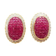 Ruby 7.85 carats with Diamond 0.99 carat Earrings set in 18 Karat Gold Settings Width: 1.7 cm Length: 2.4 cm Total Weight: 12.23 grams "We first opened doors in 1980 when it was then situated in the vicinity of the Victory Monument; a small and modest storefront with a couple of counters. From its humble beginnings to where it stands today, our company has proven its abilities as a jeweler. Since the beginning, we have been supplying fine quality pieces to dealers, wholesalers and customers worl Jeweled Earrings, Ruby Diamond, Earring Jewelry, Lovely Jewellery, Gold Set, Earrings Set, Jewelry Branding, Clip On Earrings, Earring Set