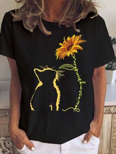 Casual T-Shirts is fashionable and cheap, come to Lilicloth to find out about the Clothing Holiday Gift Ideas, Make Money Now, Sunflower Print, My Sunshine, Women T Shirts, Fashion Website, You Are My Sunshine, Casual T Shirt, Printed Sleeves