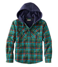 Our hooded shirt combines the best of both worlds: warm, breathable fleece and soft, yet rugged, flannel. Relaxed. 100% Portuguese cotton flannel. Lined with 100% polyester fleece. Machine wash and dry. Premium Portuguese flannel shell gets softer with every wash. Ideal for layering or as a light jacket. Two chest pockets and two side pockets hold essentials. Fleece hood for extra warmth when he needs it. Imported. | Kids' Fleece-Lined Flannel Shirt, Hooded Plaid Plaid Hoodie For Winter Outdoor Activities, Hooded Plaid Flannel Shirt, Plaid Long Sleeve Hoodie For Outdoor, Winter Blue Flannel Outerwear, Plaid Flannel Shirt For Outdoor Winter Activities, Plaid Flannel Shirt For Winter Outdoor Activities, Plaid Flannel Shirt For Winter Outdoor, Plaid Flannel Shirt For Winter, Casual Plaid Hooded Flannel Shirt