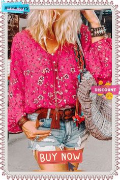 Balloon Sleeve Floral-print Blouse Vetement Hippie Chic, Bohemian Clothing For Women, Buy Blouse, Look Boho Chic, Long Sleeve Blouses, Mode Hippie, Women Blouses Fashion, Bohemian Clothing, Moda Vintage