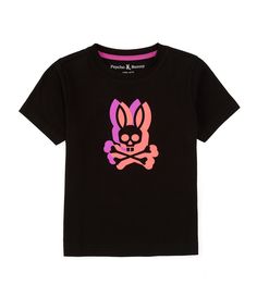 From Psycho Bunny&#x2C; this t-shirt features: Crew neckShort sleeveGraphic artwork on the front (bold two-tone color)Wordmark at the back hemStraight hemPullover constructionPima cottonMachine wash/tumble dryImported. Black Short Sleeve T-shirt For Play, Black T-shirt With Graphic Print For Casual Wear, Black Short Sleeve T-shirt For Playwear, Black Short Sleeve T-shirt, Kids Shirts Boys, Graphic Artwork, Dillard's, Kids Boys, Kids Shoes