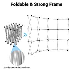 the foldable and strong frame is shown with an arrow pointing to it