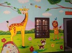 Play School Wall & Cartoon Paintings 3d Wall Painting, Corridor Design, Animals Cartoon, School Cartoon, Play School, Wall Paint Designs, Cartoon Wall