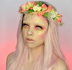 Goth Palette, Halloween Maquillaje, Festival Makeup Tutorial, Festival Makeup Rave, Festival Makeup Glitter, Pink Flower Crown, Festival Headpiece, Crown Pink, Boho Flower Crown